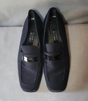 Stuart Weitzman Brackel Black Microstretch Loafers Lug Sole Sz 8.5 US / 39 EU